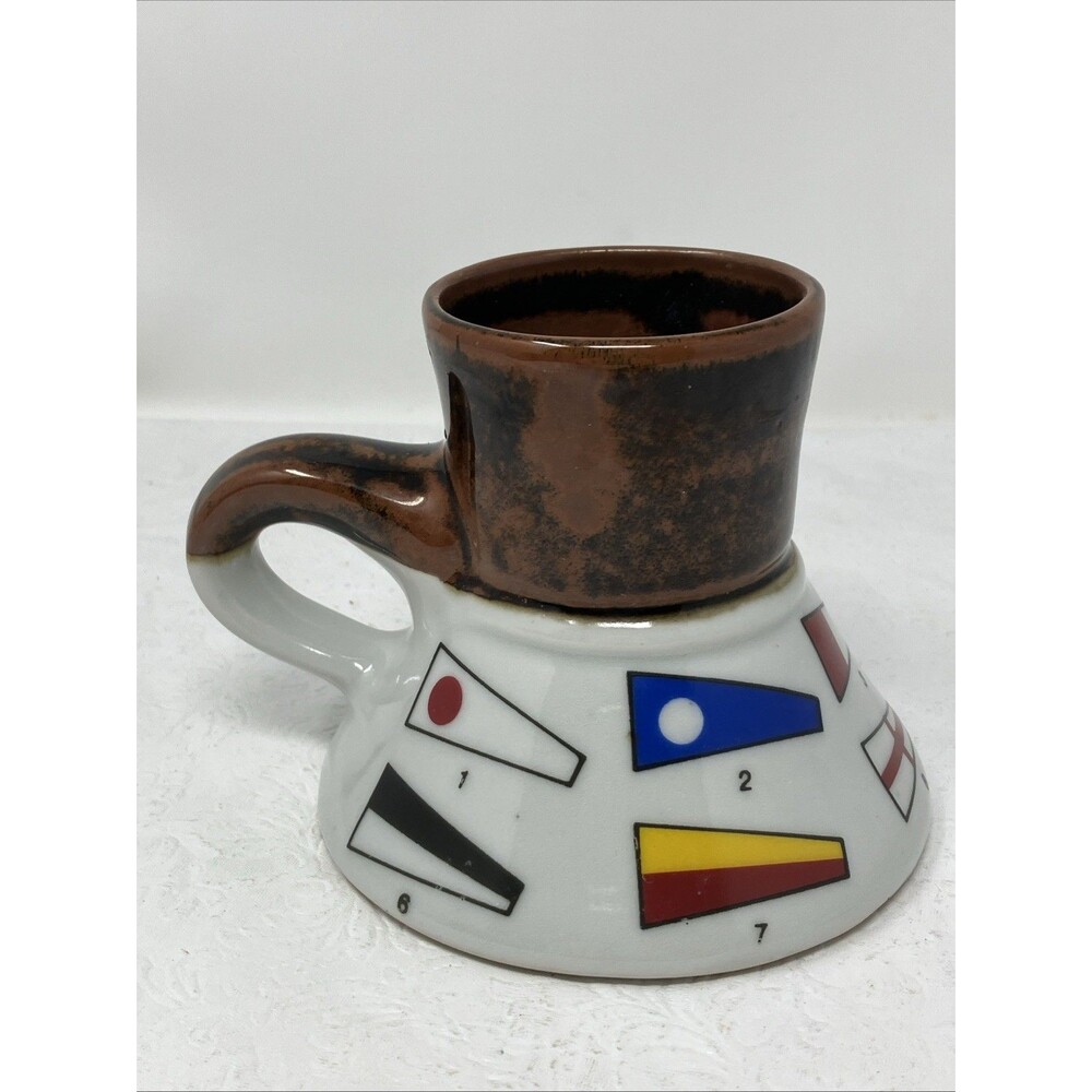 Vintage Nautical Signal Flag No Tip Slip Captains Mug Porcelain Travel Commuter
